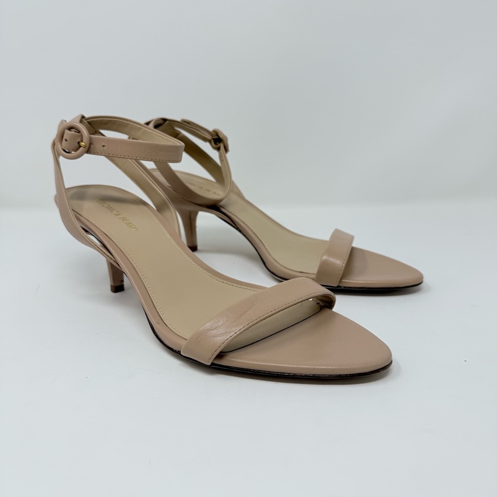 New Veronica Beard Darcelle Leather Sandal In Bisque Mid Heel Sz 7.5 - Picture 3 of 14